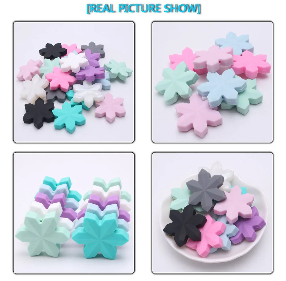 MHS.SUN Food Grade Snowflake Silicone Beads For Pacifier Chain Making Baby Teething Teether Chewable Beads 5PCS DIY Nursing Toy