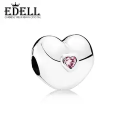 EDELL 100% 925 серебро 1:1 натуральная Gem 791981PCZ розовый устойчивый Сердце Клип Fit DIY браслет оригинальный Для женщин свадебные Винтаж