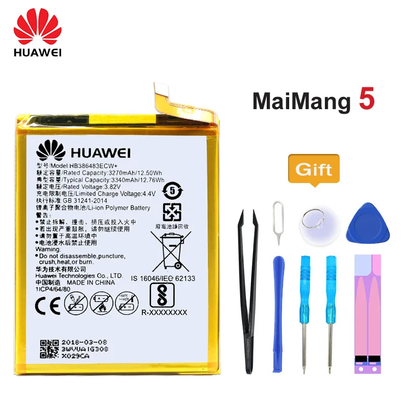 

100% Original Huawei Battery HB386483ECW+ for Huawei Maimang 5 Honor 6X G9 Plus MLA-AL00 MLA-AL10 3340mAh