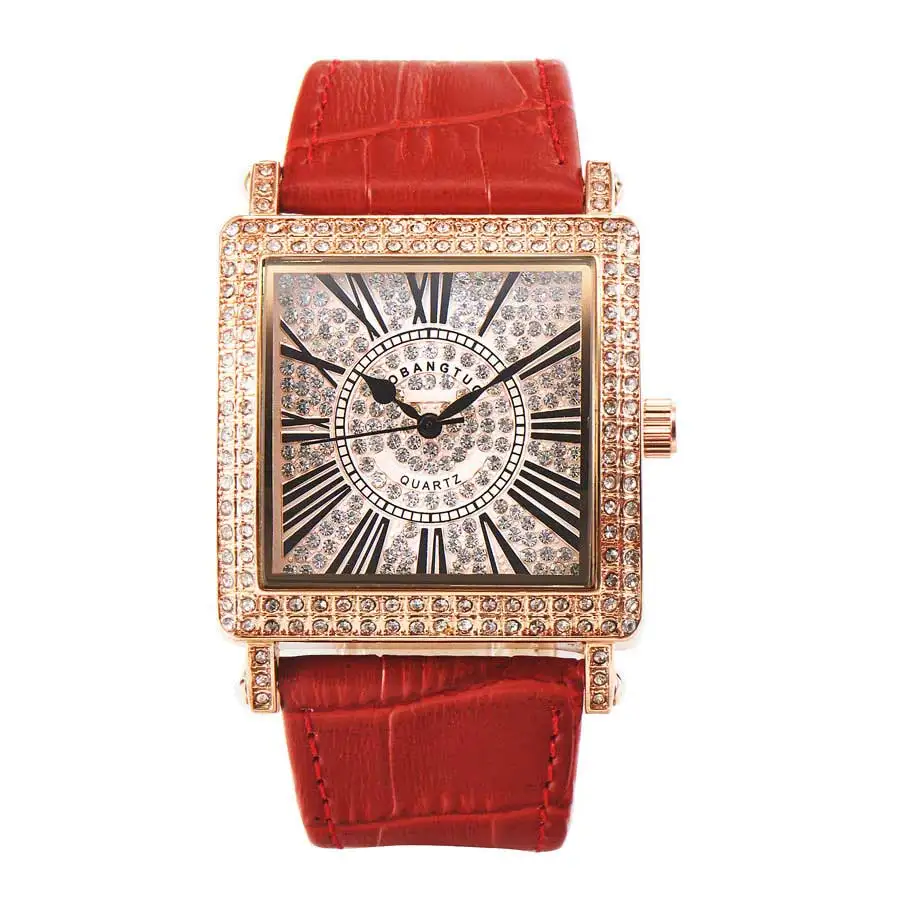 Модные квадратные часы, дизайнерские женские часы, стразы, Кварцевые полностью бриллиантовые часы, женские наручные часы, relojes mujer MBT011 - Цвет: Red-gold