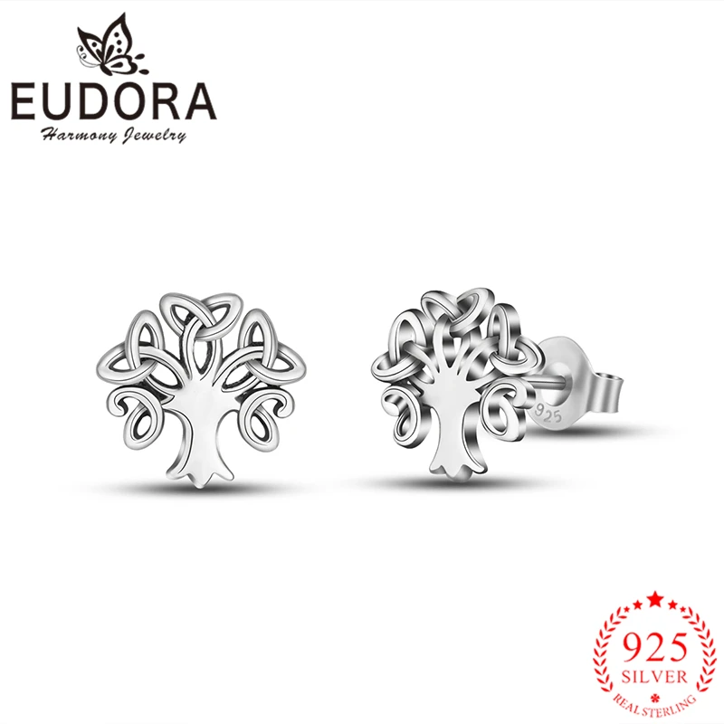

Eudora Authentic 925 Sterling Silver Tree of Life Stud Earrings for Women Girls Romantic Gift Fashion Sterling-silver Jewelry