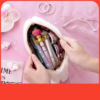 

Rabbit Fur Pencil Bag Cute Candy Color Pencil Case Kawaii Stationery Pen Pouch for School Girl Xmas Gift Pen Holder Cosmetic Bag