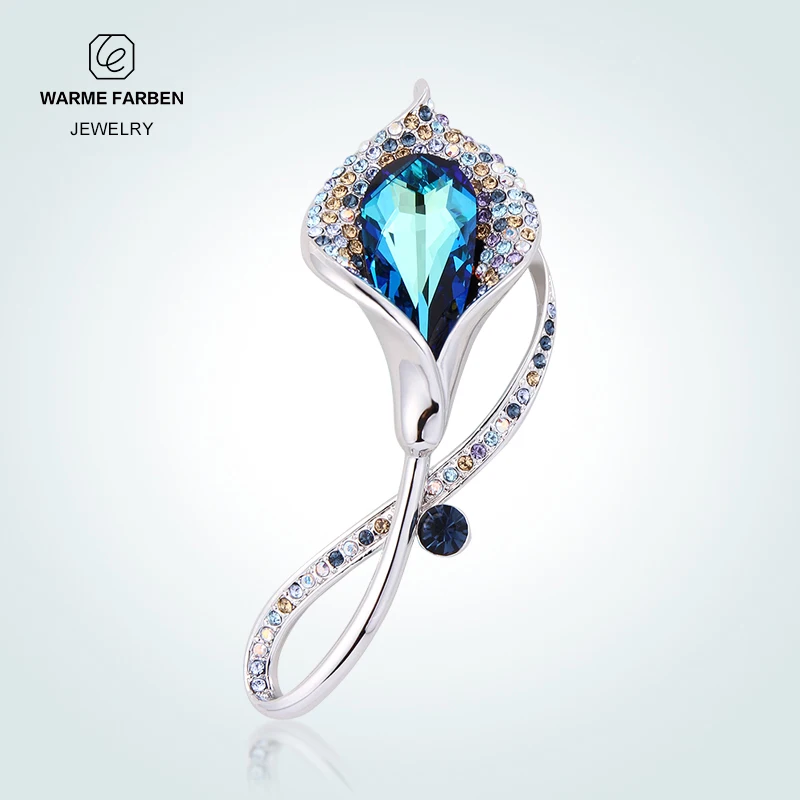

2019 New Warme Farben Women Brooches Crystal From Swarovski Bohemia Flowers Shaped Brooch Suit Scarves Pins Jewelry Accessories