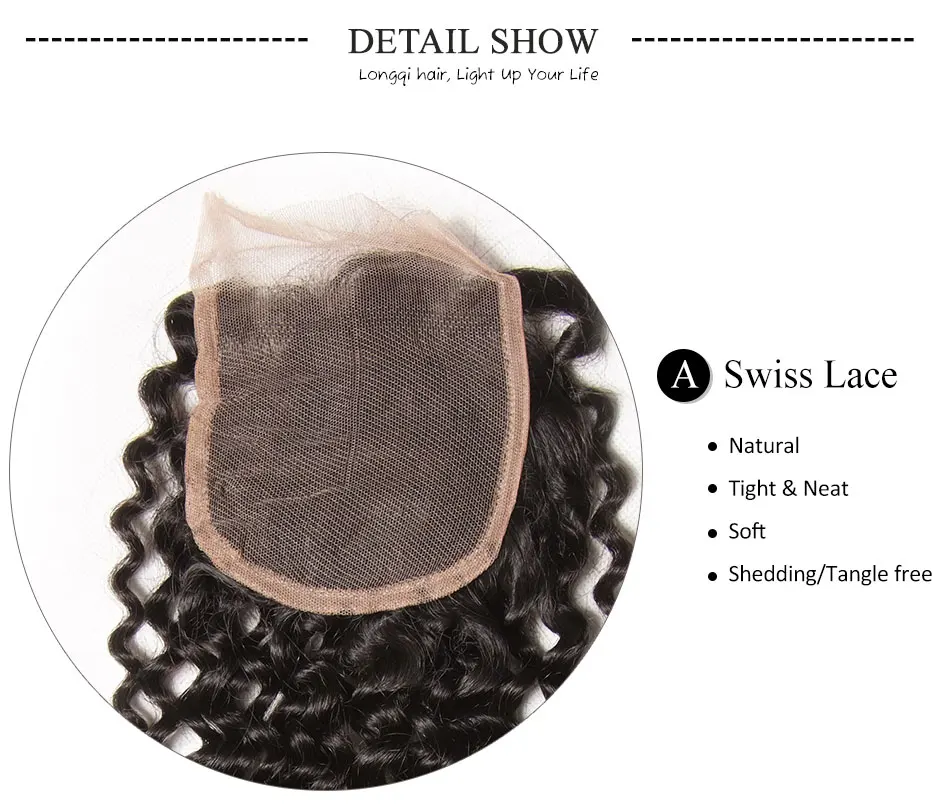 Longqi волосы с закрытием бесплатно/средний/три части 4x4 кружева Закрытие с 3 пучками перуанские вьющиеся волосы 8-26 дюймов remy волосы