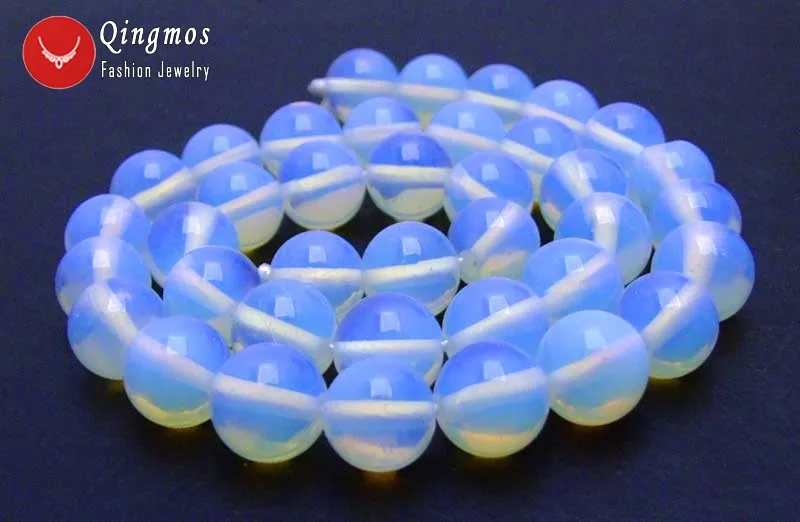 

Qingmos 10mm Round Blue Natural Opal Loose Stone Beads for Jewelry Making Necklace Bracelet DIY 15'' los712 Free shipping