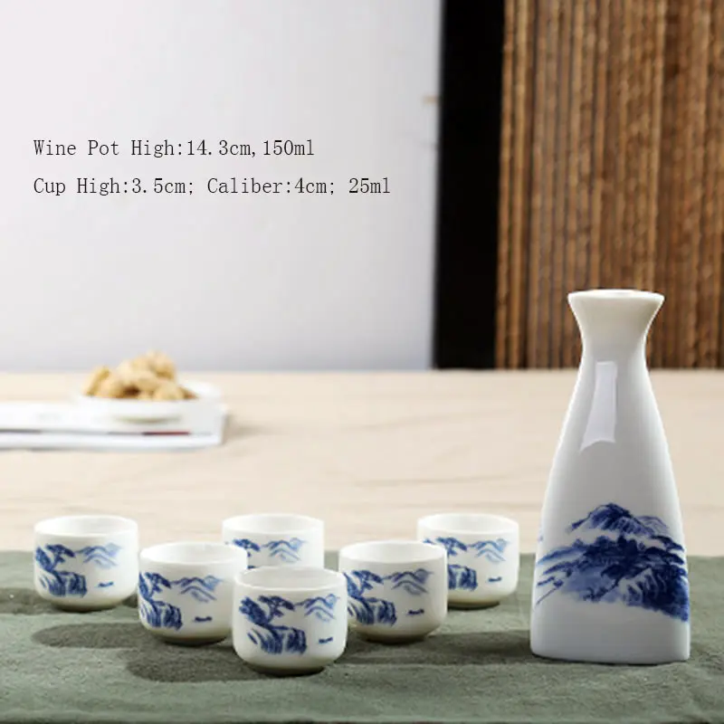 7Pcs Ceramics Japanese Sake Pot Cups Set Home Kitchen Flagon Liquor Cup Drinkware Spirits Hip Flasks Sake White Wine Pot Gifts
