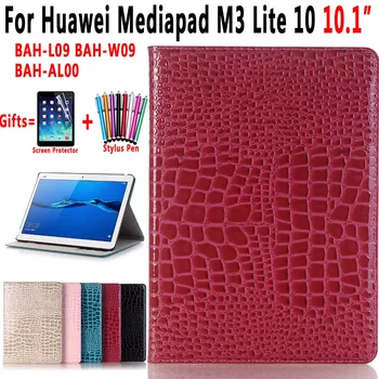 

Premium Crocodile Pattern Leather Smart Sleep Awake Shell Cover Case for Huawei Mediapad M3 Lite 10 10.1 Coque Capa Funda