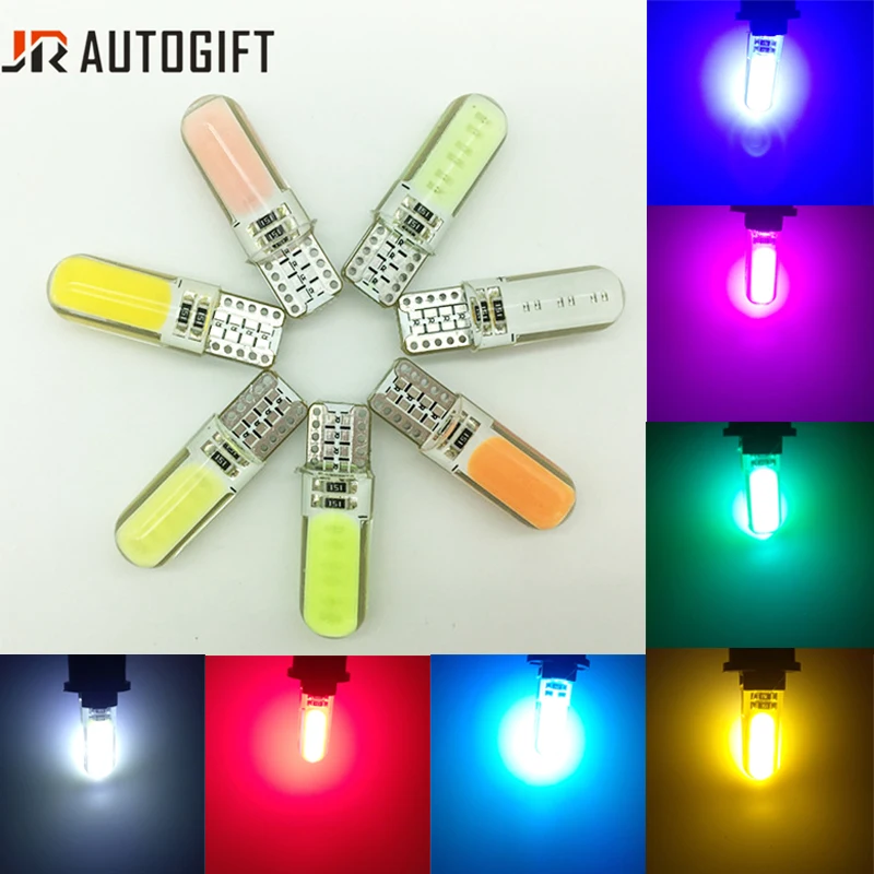 

100Pcs T10 1 LED Blue Red Pink Yellow Green W5W COB Silica Silicon bulb 24V 12V interior lights Wedge lamps for lada car-styling