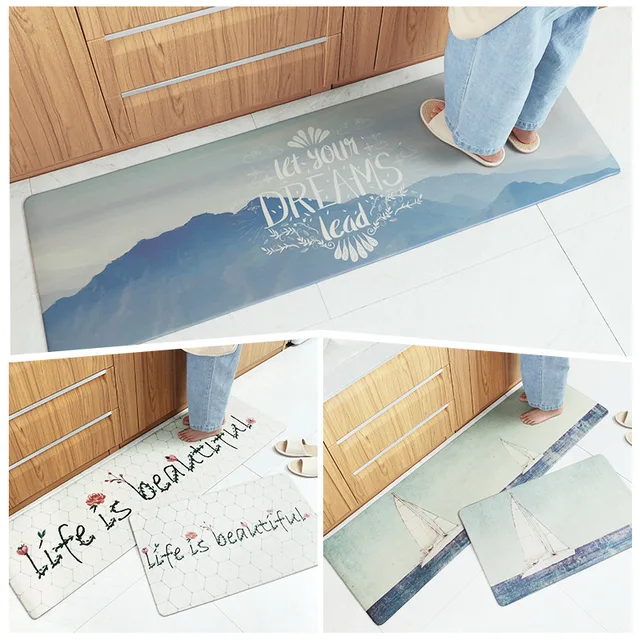 US $7.82 PVC Leather Anti-slip Kitchen Mat Long Bath Carpet Modern Marble Entrance Doormat Tapete Bedroom Li