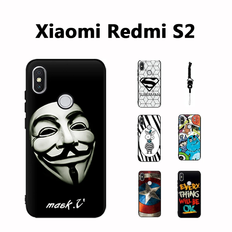 Xiaomi Redmi S 2 Case Cover Black 3D Relief For RedmiS2 Silicone Cartoon TPU S2 case | Мобильные телефоны и аксессуары