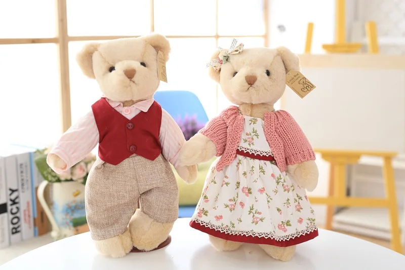 2pcs/lot with steady Teddy Bear Plush soft Stuffed Toy Doll Victoria Teddy Joint Couple Bear Toy Pastoral Parker 2pcs pair lovely couple teddy bear with cloth dress plush toy stuffed baby doll girls