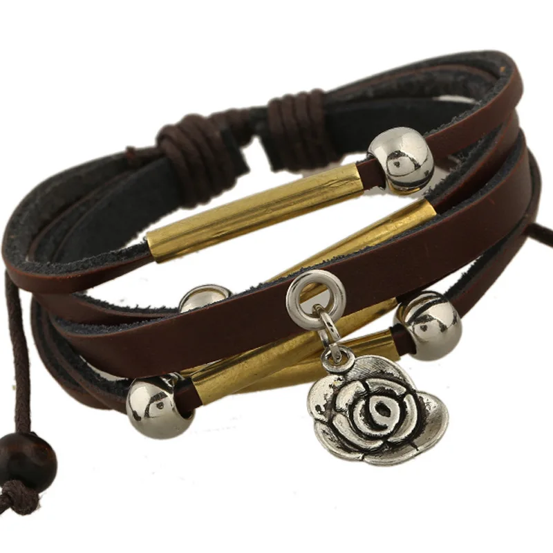 

fashion luxury rose gold leather bracelets bangles for women men girl bracelets bangles handmade vintage knot bracelet for gift