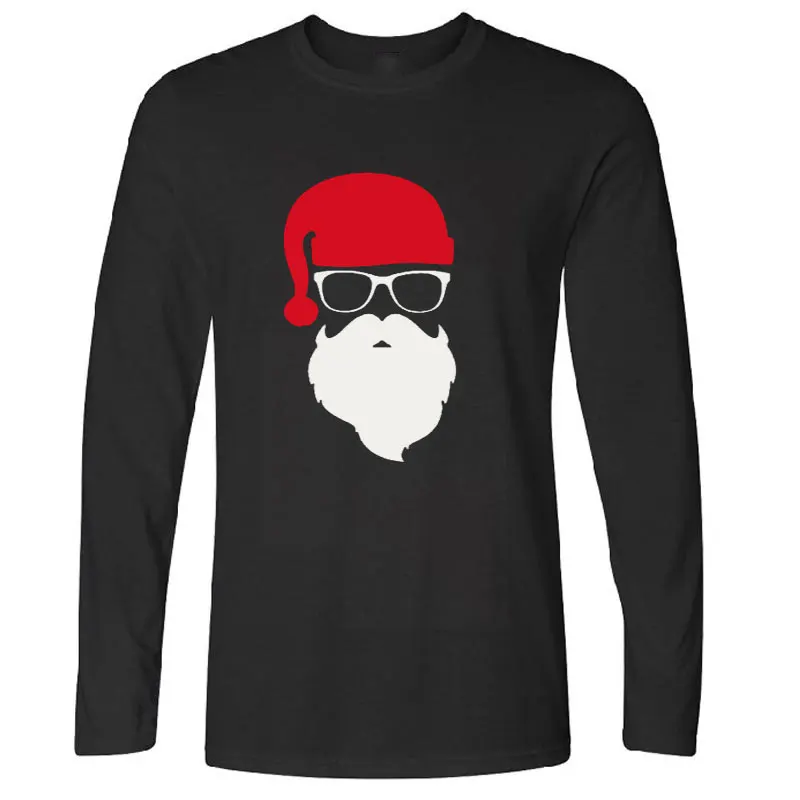 Весна Осень Высокое качество Дед Мороз Санта Рождество Праздничный заказ забавная Футболка Мужская хлопковая футболка с длинными рукавами мужской верх Тройник - Цвет: black