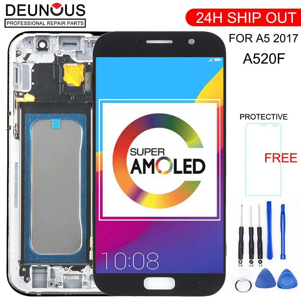 

OLED For SAMSUNG A5 2017 Display Touch Digitizer Sensor Glass Assembly With Frame For GALAXY A5 2017 A520 A520F LCD SM-A520F