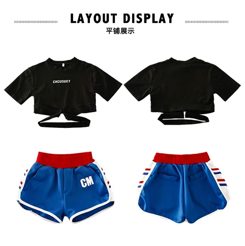 Girls boutique outfits 4 6 8 10 123 14 16 18 Years hip hop T shirt dance costume kids jazz girls summer clothes Girls set 140 (13)