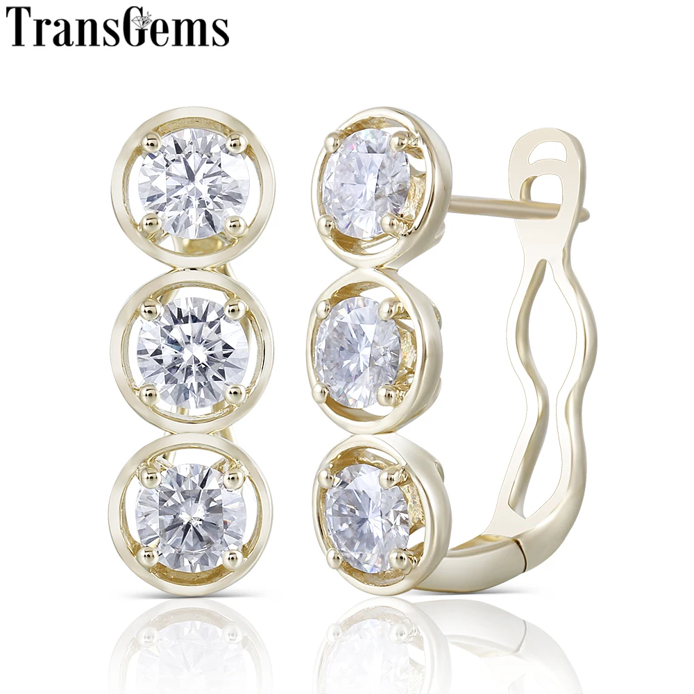 

Transgems Geuine 14K 585 Yellow Gold 2.4CTW 4.5mm F color Moissanite Hoop Earrings for Women U Shaped Huggies Earrings