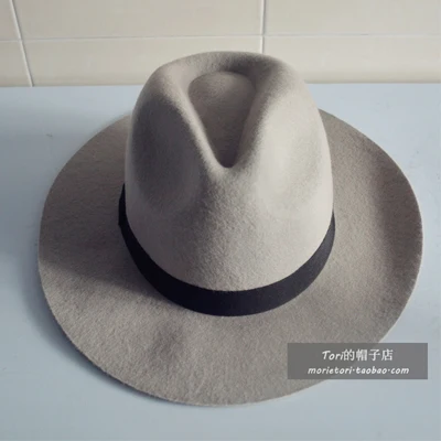 7 см шерстяная широкая фетровая шляпа-котелок, Женская Мужская Женская джазовая шляпа, европейская американская церковная Кепка, винтажная Панама, шляпа от солнца - Цвет: Gray