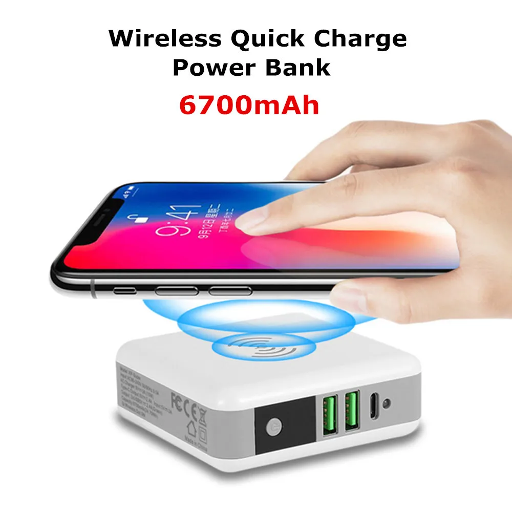 

6700mAh Wireless Quick Charge Power Bank For iPhone Xiaomi Protable Travel Phone Battery Charger External Dual USB Power Charger