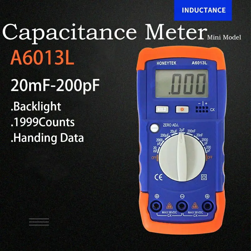 A623 измеритель индуктивности Цифровой мультиметр тест индуктивности er Hold пиковые электрические инструменты со светодиодным светильник - Цвет: A6013L