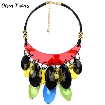 

Olsen Twins Dropshipping Black Leather Rope Acrylic Leaf Pendants Necklace Wholesale