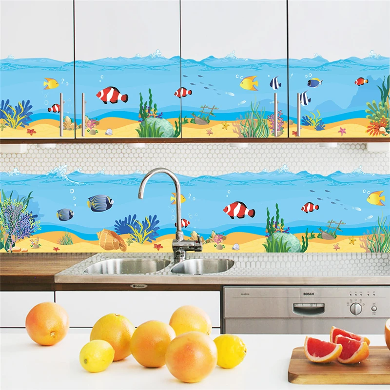 

lovely seabed cartoon animal sea ocean fish coral washroom door home kitchen decal wall sticker kids room baby nursery DIY art