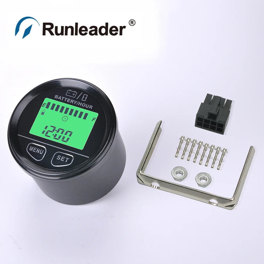 

RL-BI012 Large LCD Green Backlight Display Battery Gauge VOLT Meter Battery Indicator with hour meter for ATV Tractor golf carts
