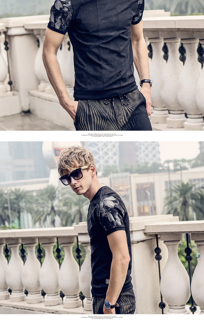 FanZhuan/, новая модная мужская Весенняя коллекция года, повседневная черная футболка с круглым вырезом и принтом, тонкая футболка с короткими рукавами 715057