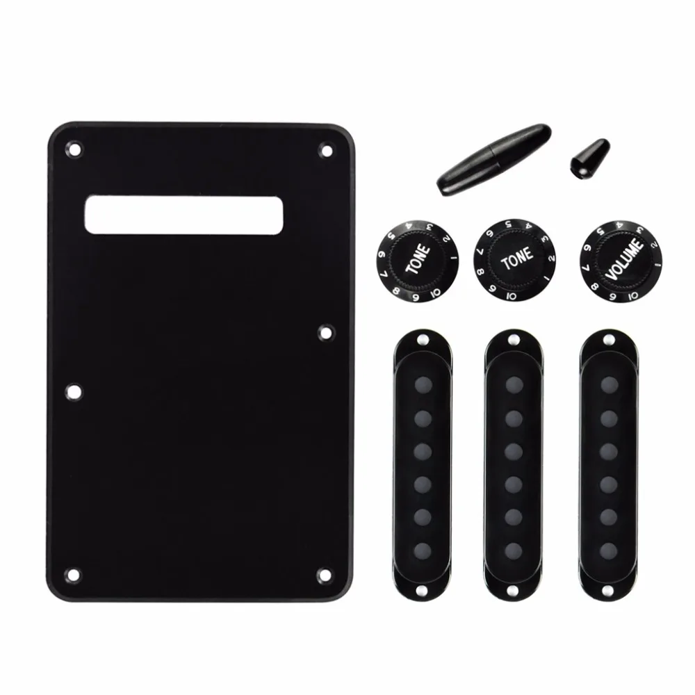 

Set of 1Ply Black Guitar Back Plate Pickup Covers 2T1V Guitar Knob Switch Tip Whammy Bar Tip for Strat Guitar Accessories
