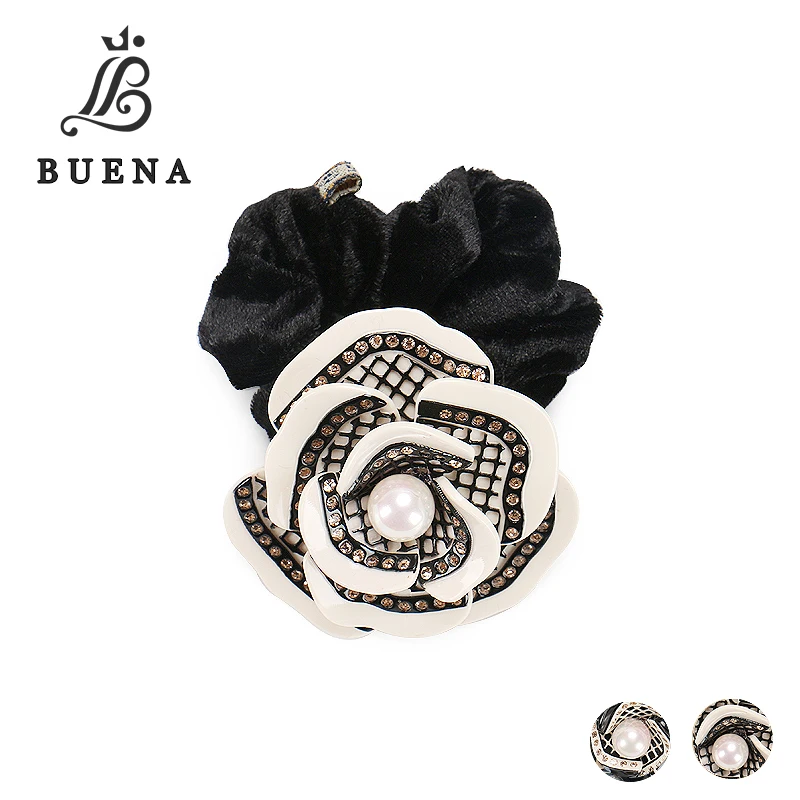 

Alexander Classic Camellia Elastic Hair Band Scrunchies with Pearl and Rhinestone Ponytail Holders for Thick Hair Rope