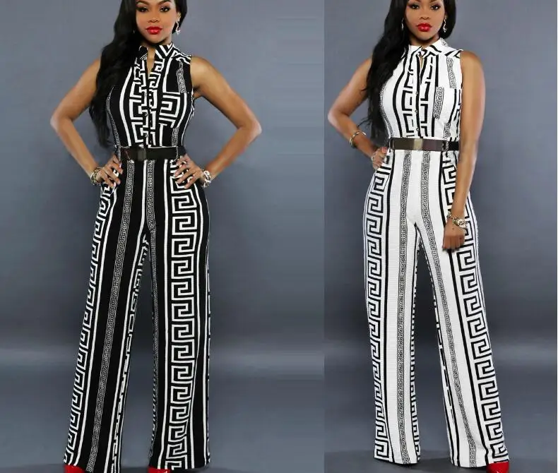 

2019 Summer Women Jumpsuit Long Pants Rompers Sleeveless O-neck Wide Leg Pants Jumpsuirt With Belt Sexy Club Party Overalls