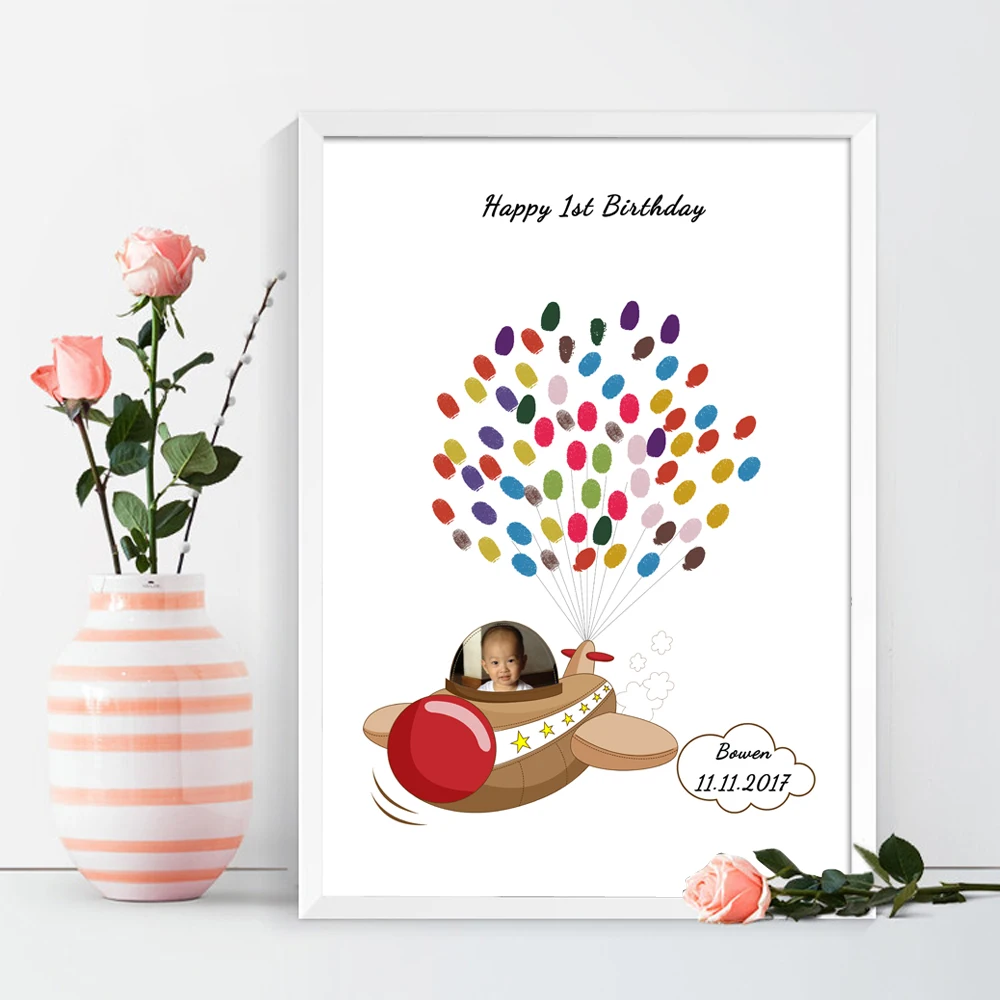 

Free Personalized Custom Fingerprint DIY Guestbook For Baby Shower Baptism First Communion and Kid's Birthday,Canvas Guest Book