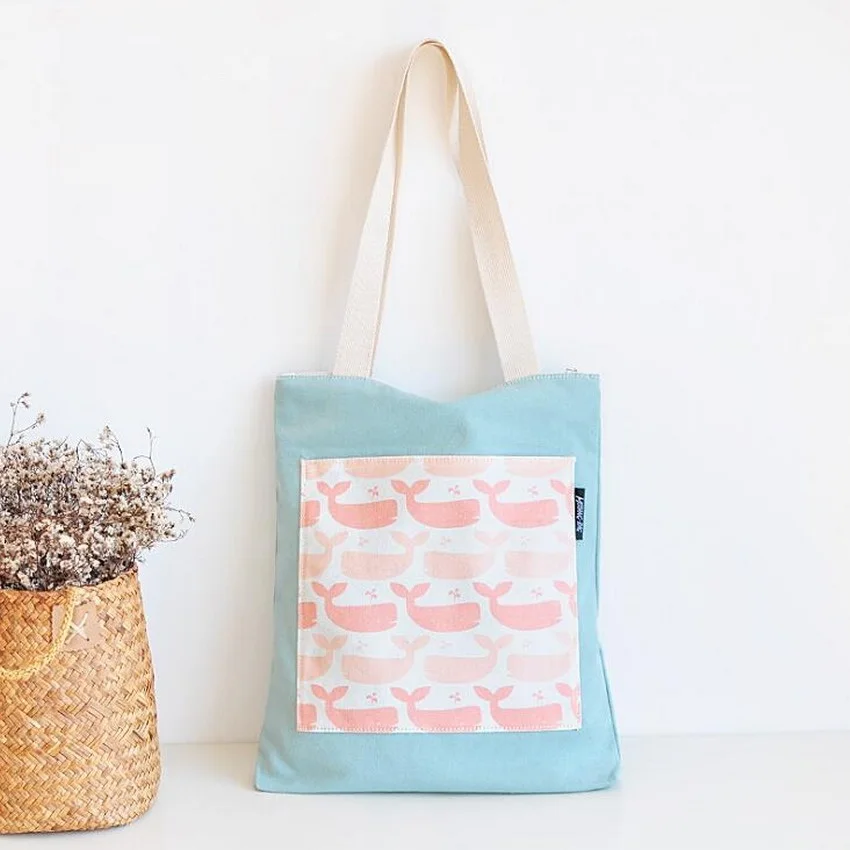 

LIXUN Kawaii Whale Lemon Print Canvas Bags Women Bag Handbag Purse Ladies Shoulder Bag Casual Travel Shopper Bags Bolsa Feminina