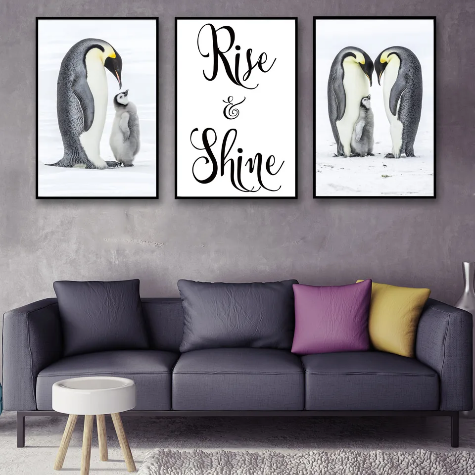 N-rdico-Animal-Pinguim-Fam-lia-Pintura-Cartazes-e-C-pias-da-Lona-Arte-Da-Parede (3)