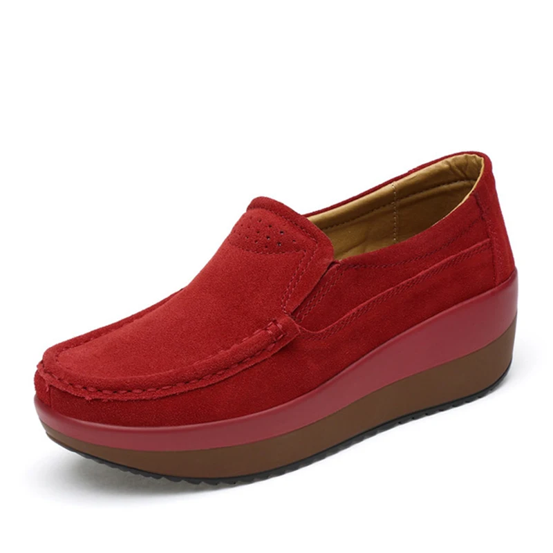 MCCKLE/Новинка; женская обувь; лоферы на плоской платформе без застежки; однотонные балетки из замши; удобная женская обувь; Мокасины - Цвет: red