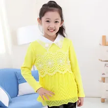 New White Lace Girls School Shirts Blouses For Girls 4-12Y Long Sleeve For Teenager Cotton Kids Outerwear KD-1640-2