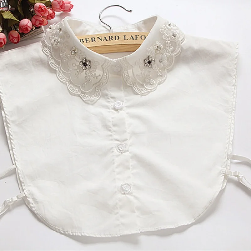 woman shirt floral embroidered collar choker lace detachable beaded