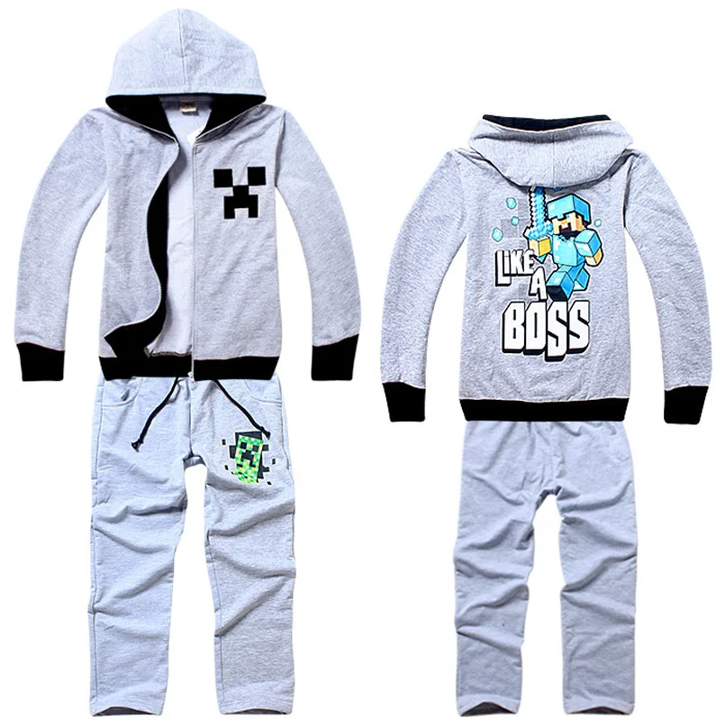 

2018 Boy sportswear spring and autumn children's clothing boy sports suit cotton hooded clothing suit suitable for 6 8 10 12 14Y