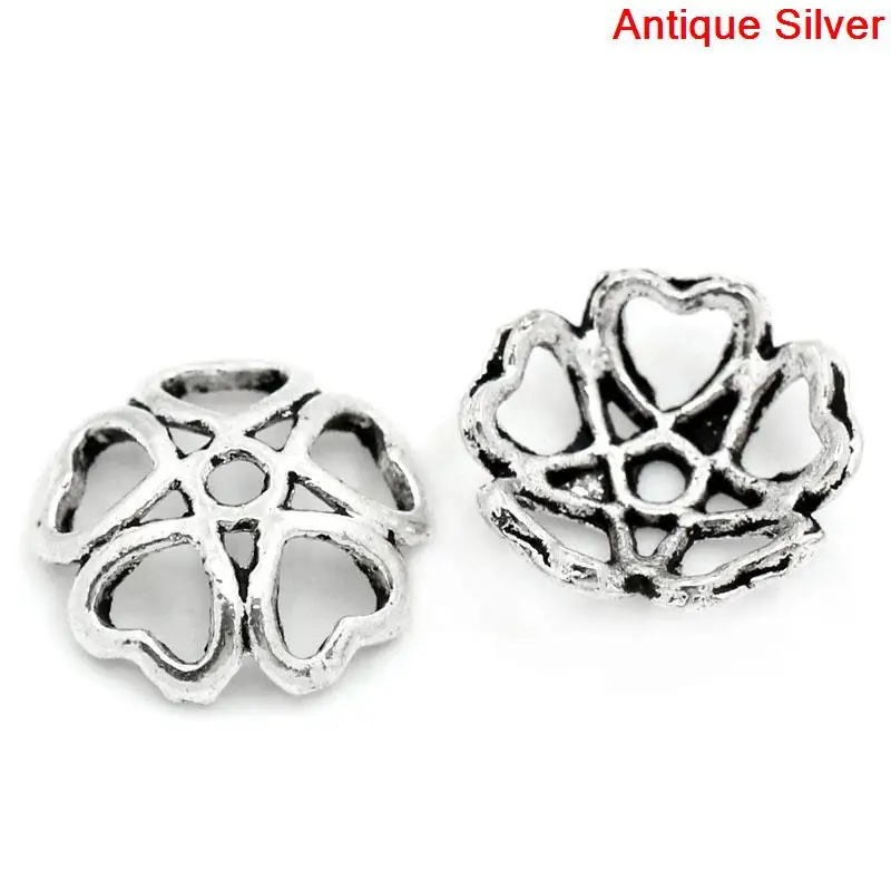 8SEASONS Bead Caps Flower Silver Color(Fits 12mm-14mm Beads) Hollow 10x10mm,Hole:approx 1mm,100PCs Hot new