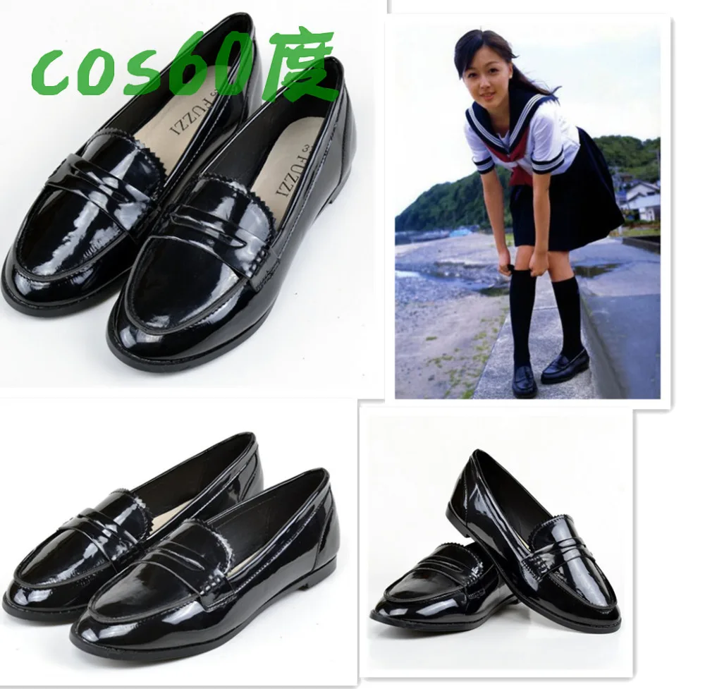 Japanese School Uniform Black Cosplay Shoes S008in Shoes from Novelty