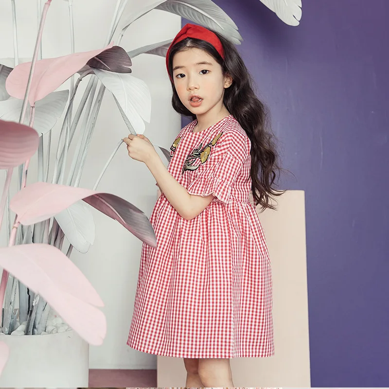 

Girls dresses for party and wedding red plaid A line sweet princess dress for girls summer 2019 girls dresses 4-14 years old