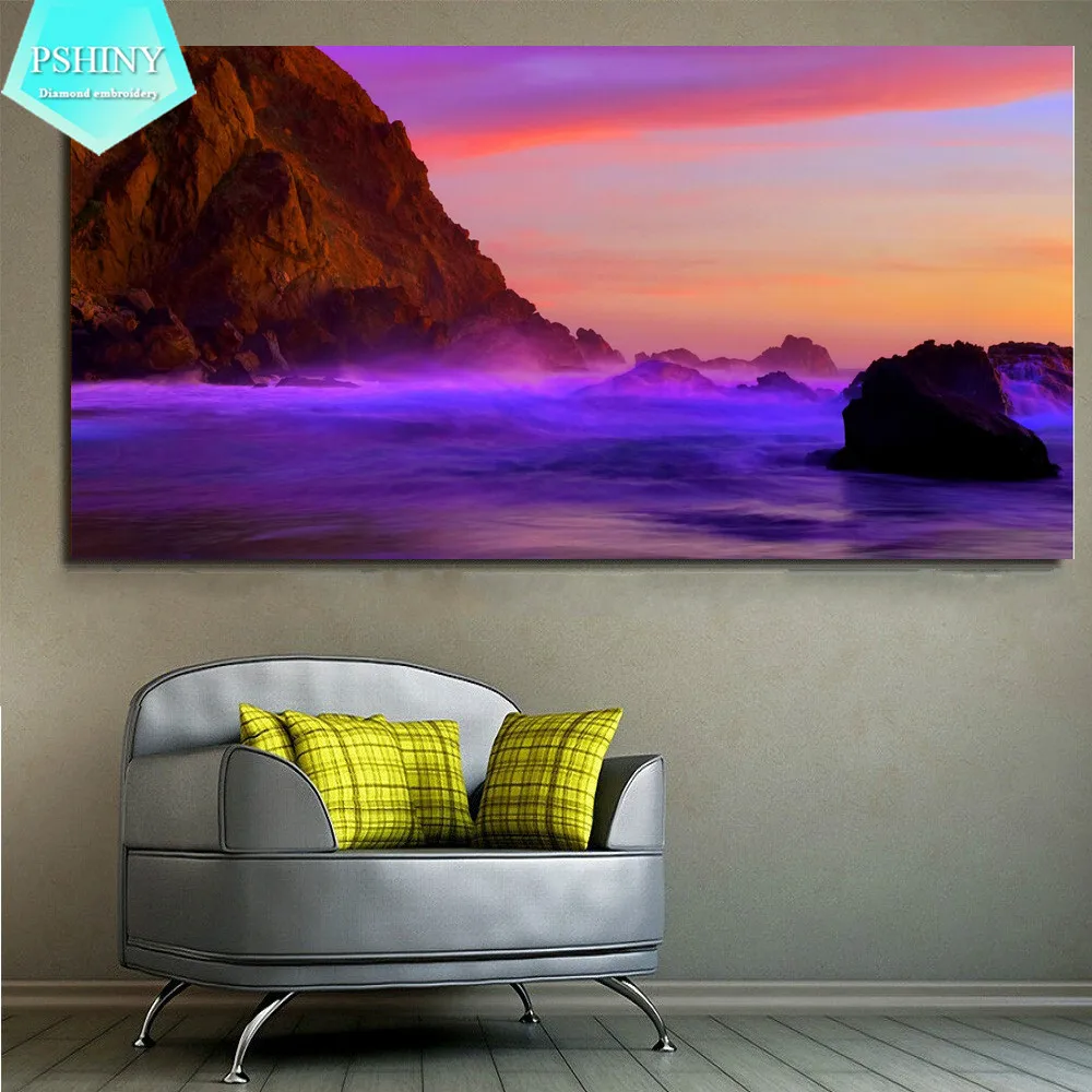 

5D DIY Diamond embroidery dazzling coastal landscape pictures backdrop Home Decor Fully Resin round rhinestone Scenic Painting