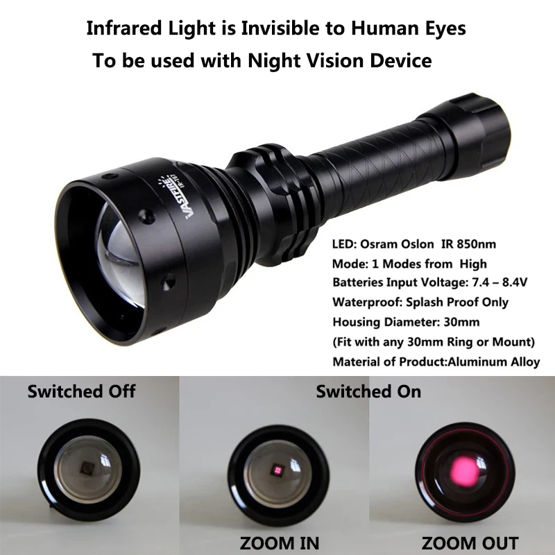 Портативный охота факел ИК 850nm ночное видение фонарик инфракрасный масштабисветодио дный руемые свет с перезаряжаемые батарея и зарядное