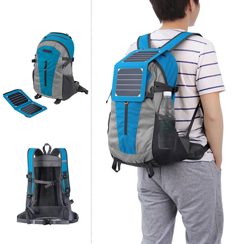 

External Frame Backpack with 5 Watts Solar Charger Battery Pack Hiking Camping Trekking Fishing B2Cshop