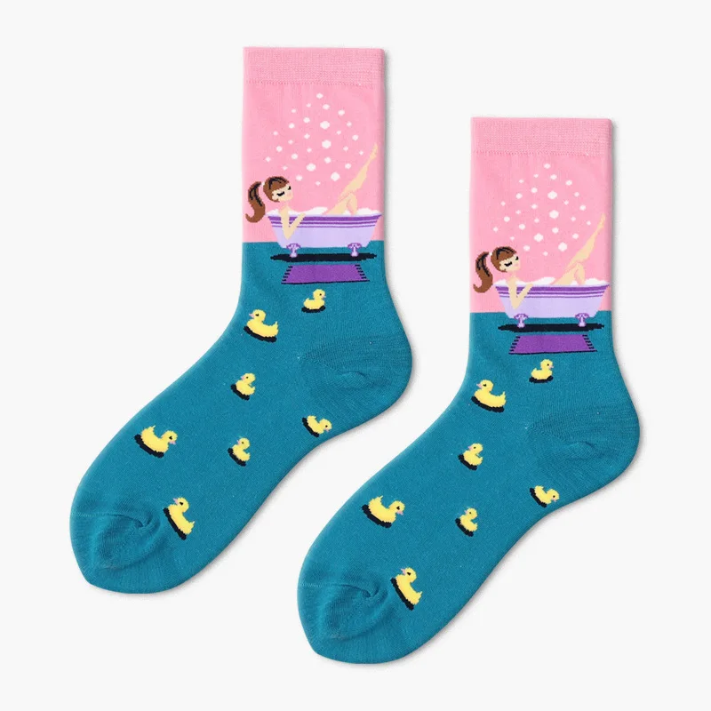 PEONFLY/Хлопковые женские носки с круглым вырезом; повседневные милые уличные носки с забавным принтом в виде собаки-инопланетянина; с космическим принтом для девочек; подарок