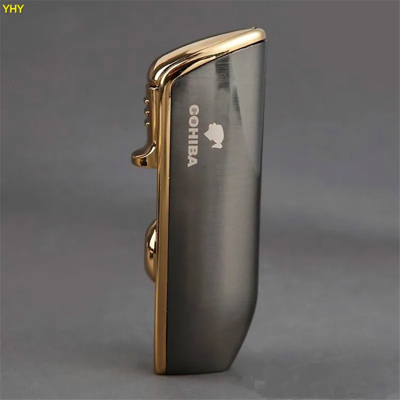 New Arrival Wholesale COHIBA Accessories Pocket Quality Metal Snake Mouth Shape Butane Gas Windproof 3 Torch Jet Flame Lighter W Punch04