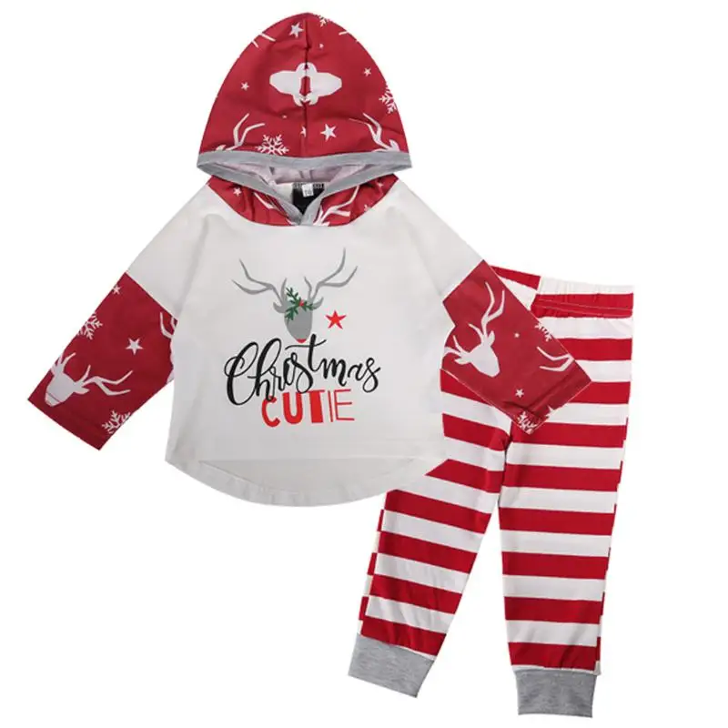 

2pcs Autumn Baby Clothes Set Christmas Deer Red White Stripe Hoodies + Pants Infant Toddlers Autumn Winter Outfit Clothes