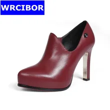 woman shoes fashion Red bottom High heels Platform pumps 10cm 2017 ladies Thin heels genuine leather pointed toe shoes for women