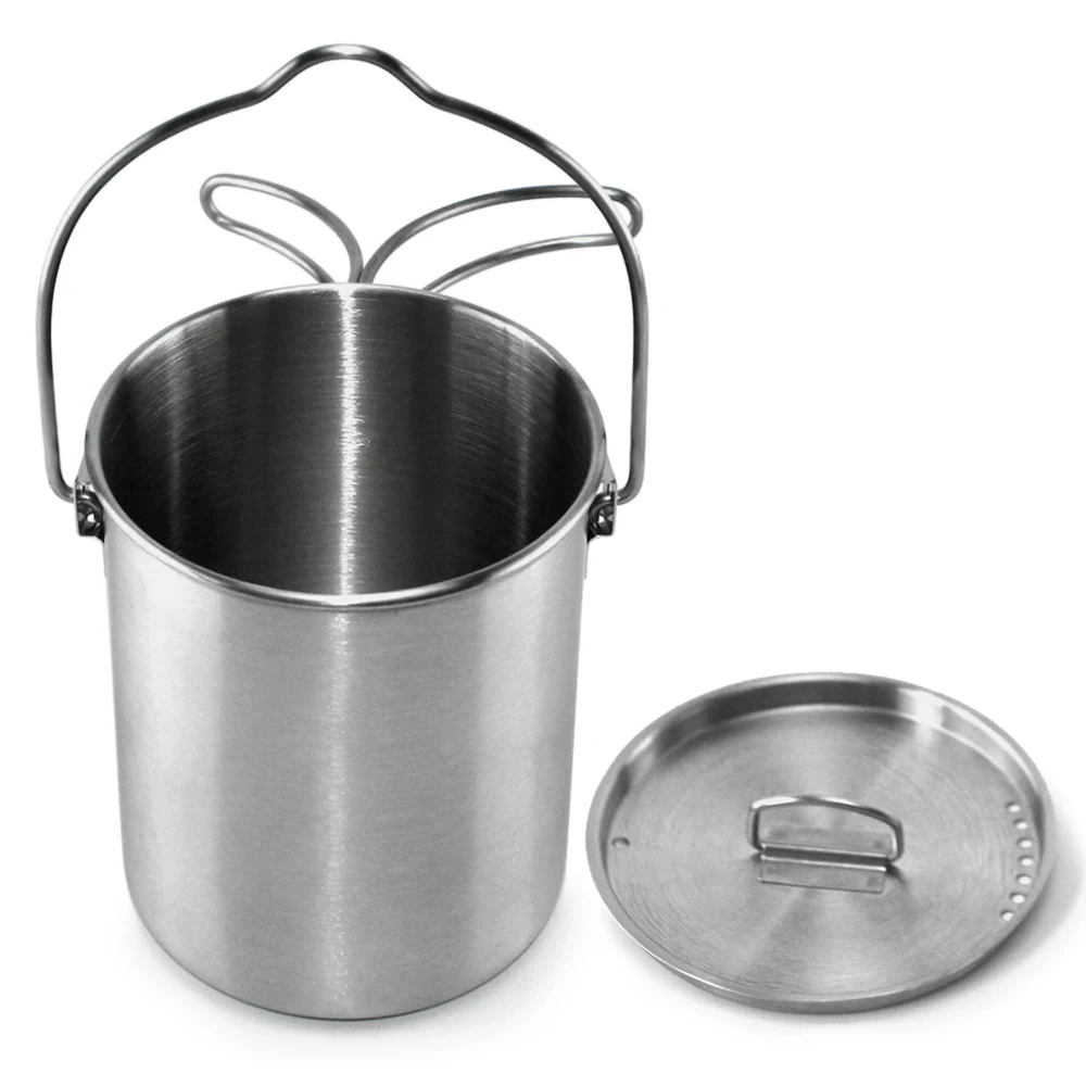 Cena 700ml na świeżym powietrzu ze stali nierdzewnej stalowy kubek kubek garnki zastawa stołowa kubek kempingowy piknik kubek wody kubek kawy herbaty z pokrywką i składany uchwyt