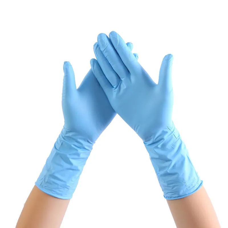 100 шт синие одноразовые резиновые перчатки для домашней уборки и питания с длинным рукавом 12 дюймов нитриловые перчатки толстые и прочные перчатки
