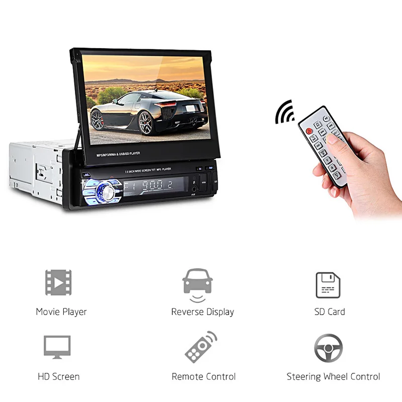 

Universal 9601 Bluetooth Retractable Car MP5 Players FM Auto Radio Car Multimedia Player Remote Control support Rearview Camera